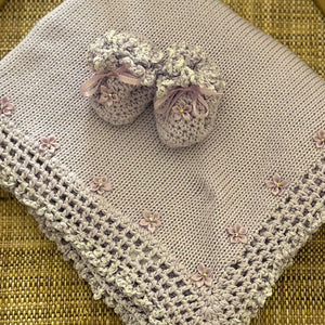 Lavendar Crochet Booties and Blanket
