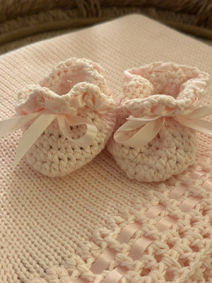 Pink Crochet Booties and Blanket