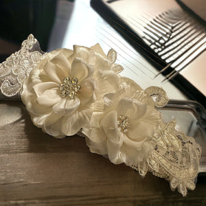 Double Flower Ivory Lace Headband