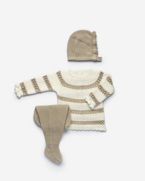 Ivory and Tan Knit 3 Piece Set
