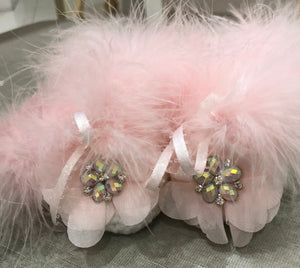 White Chenelle Booties with Marabou