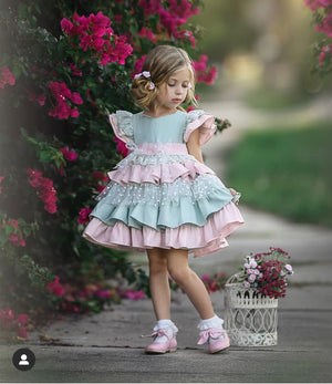 Exclusive Mint and Pink Ruffle Dress