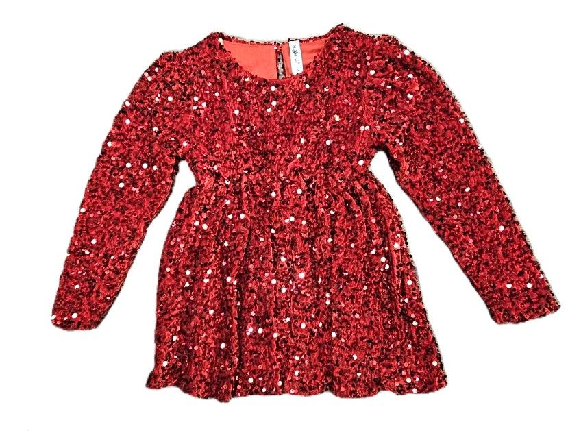 Gathered Waist Red Sequin Dress