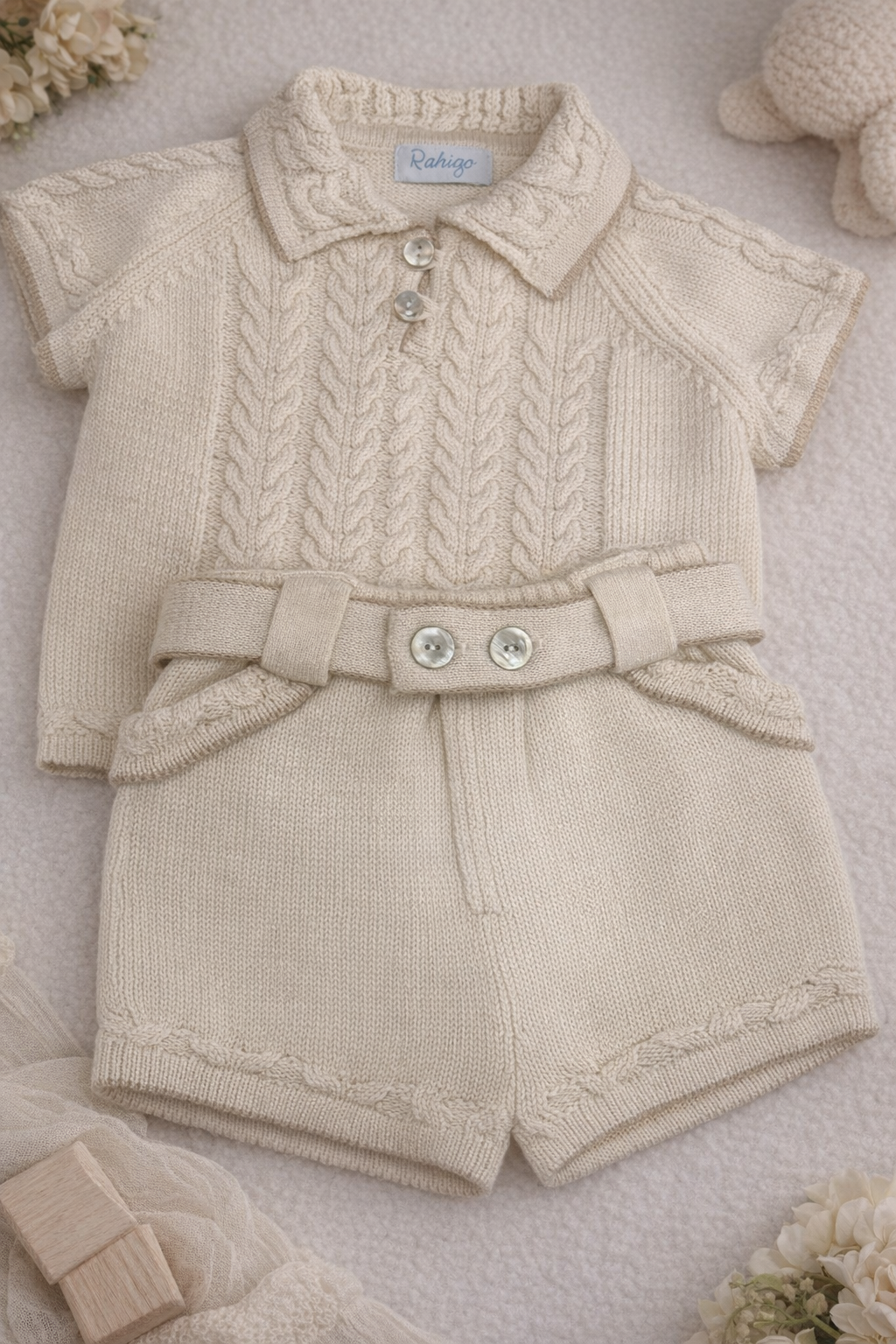 Beige and Camel Boy Short Set