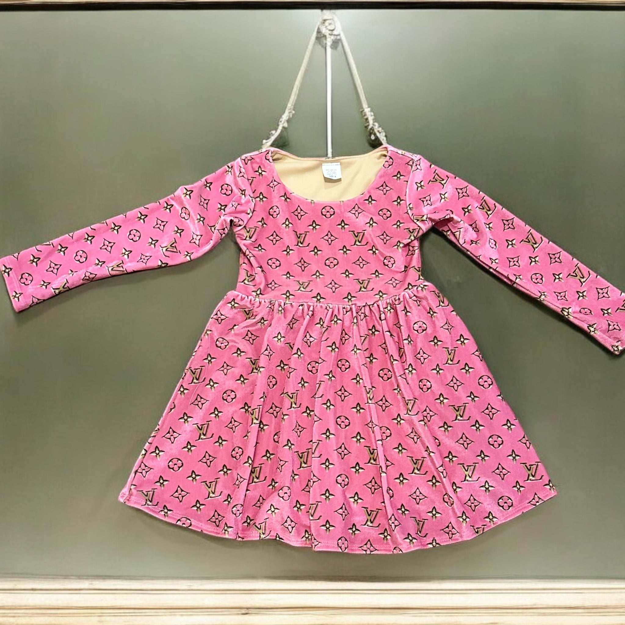 Pink Velvet Patterned Dress