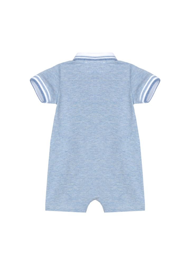 Blue Knit Romper with Collar