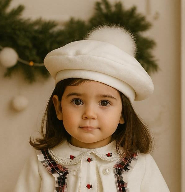White Velvet Pom Beret