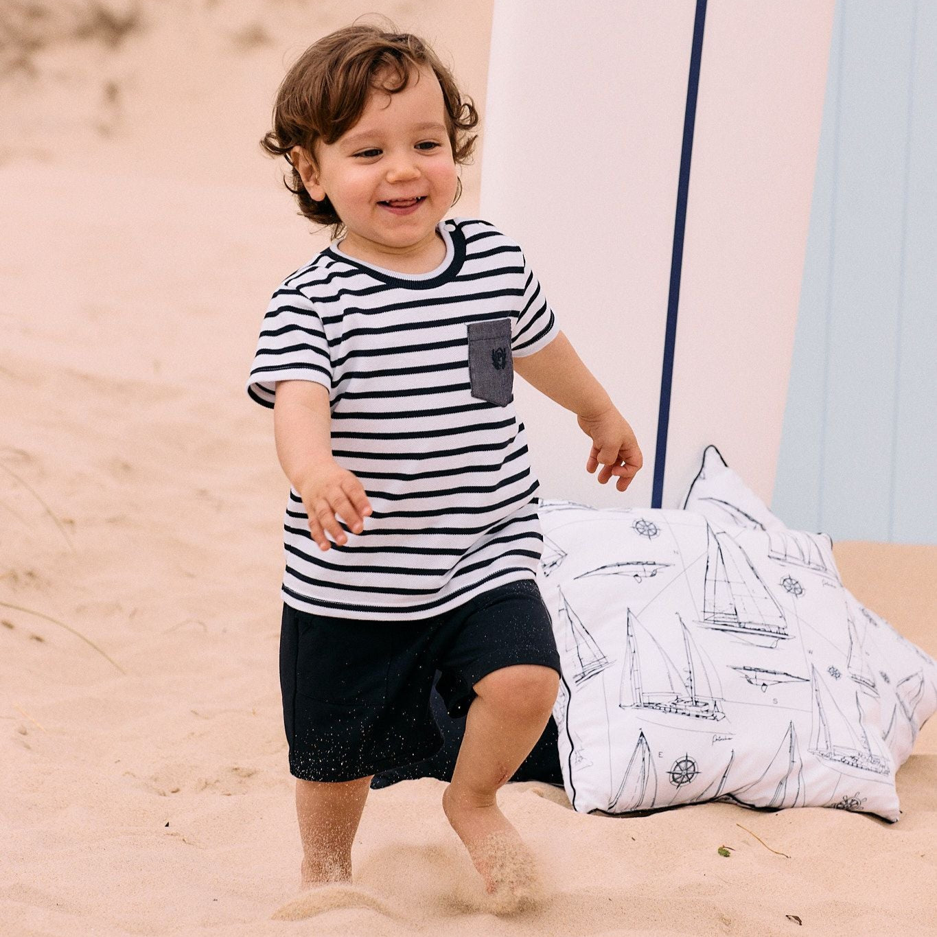 Navy Striped Short Set