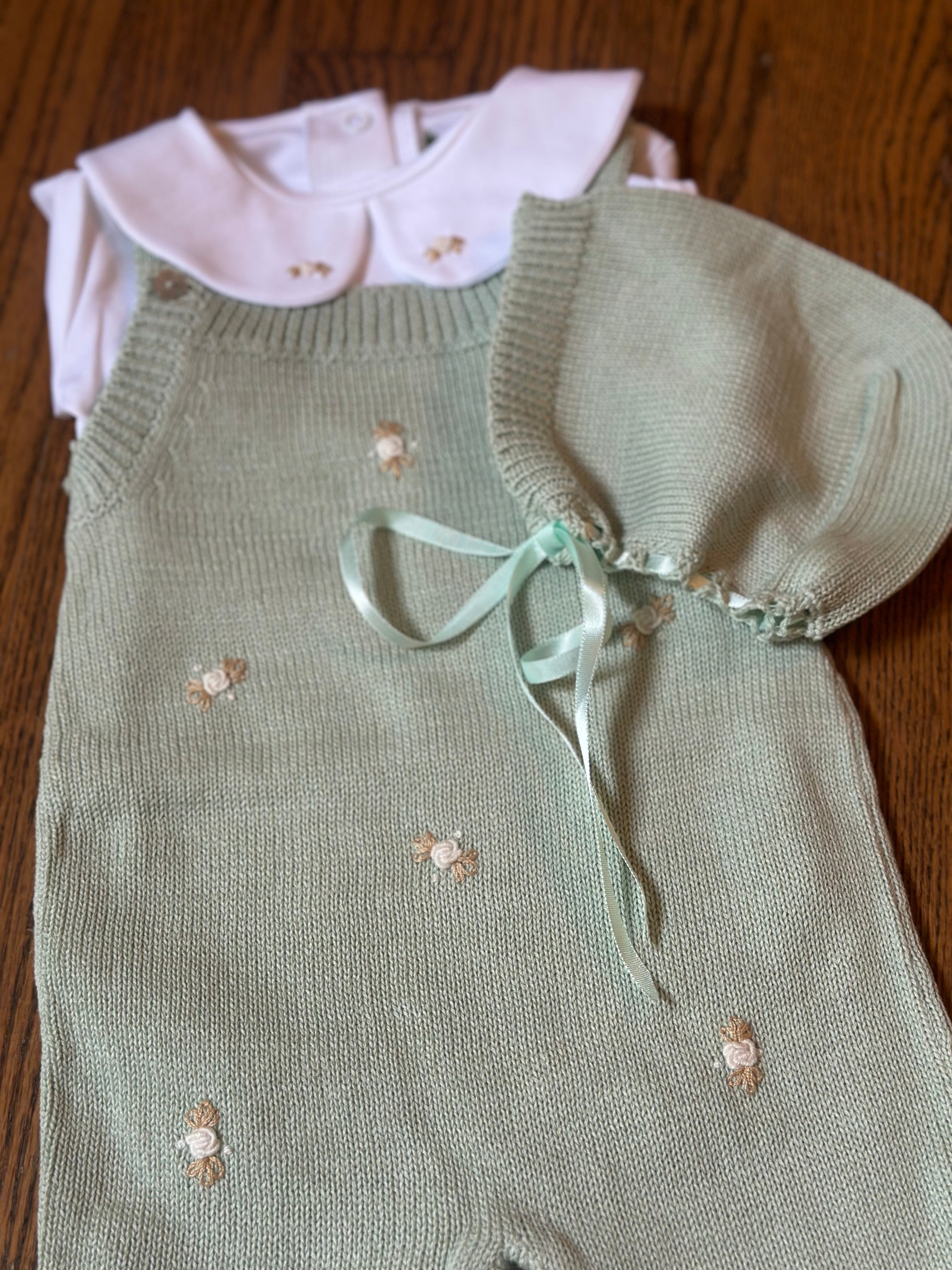 Sage Knit Romper and Bonnet