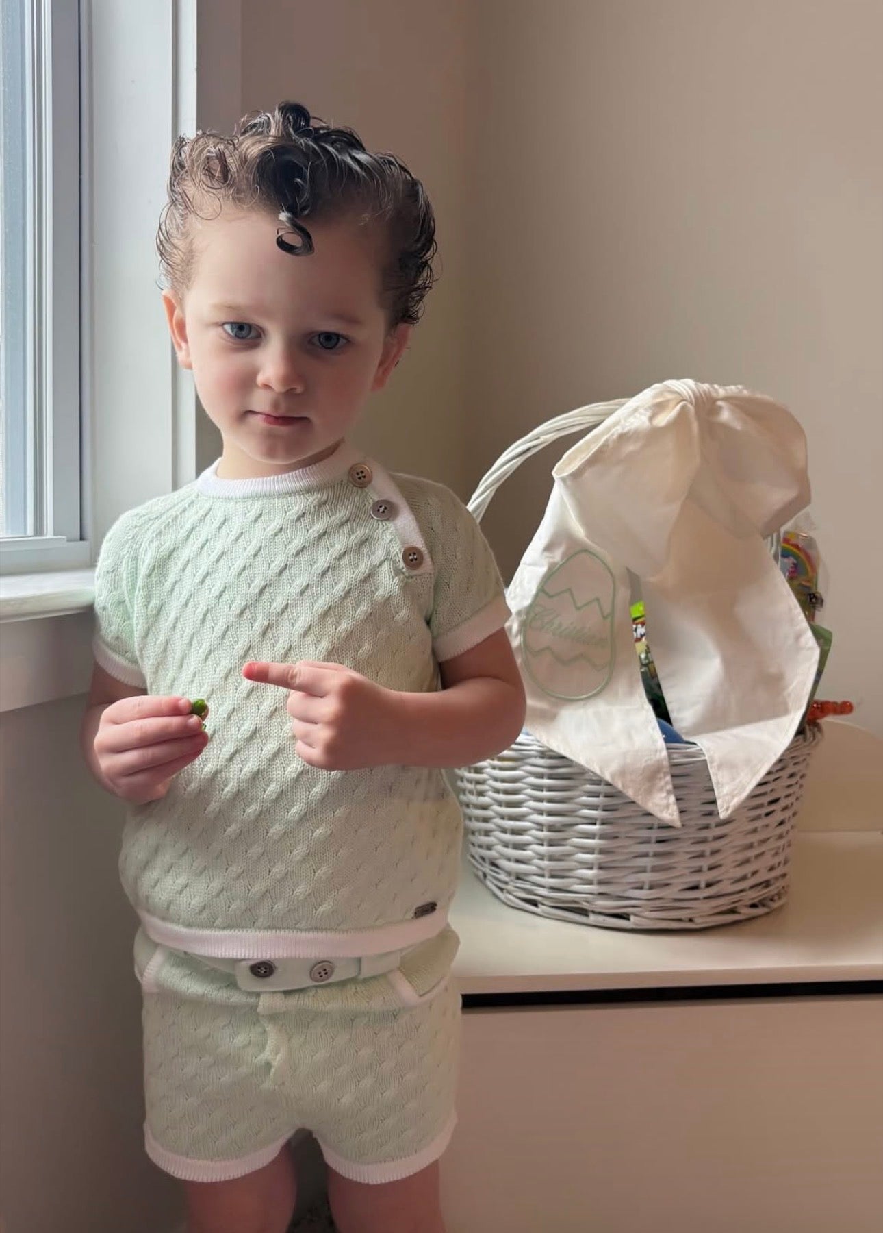 Mint Green & White Boy's Short Set