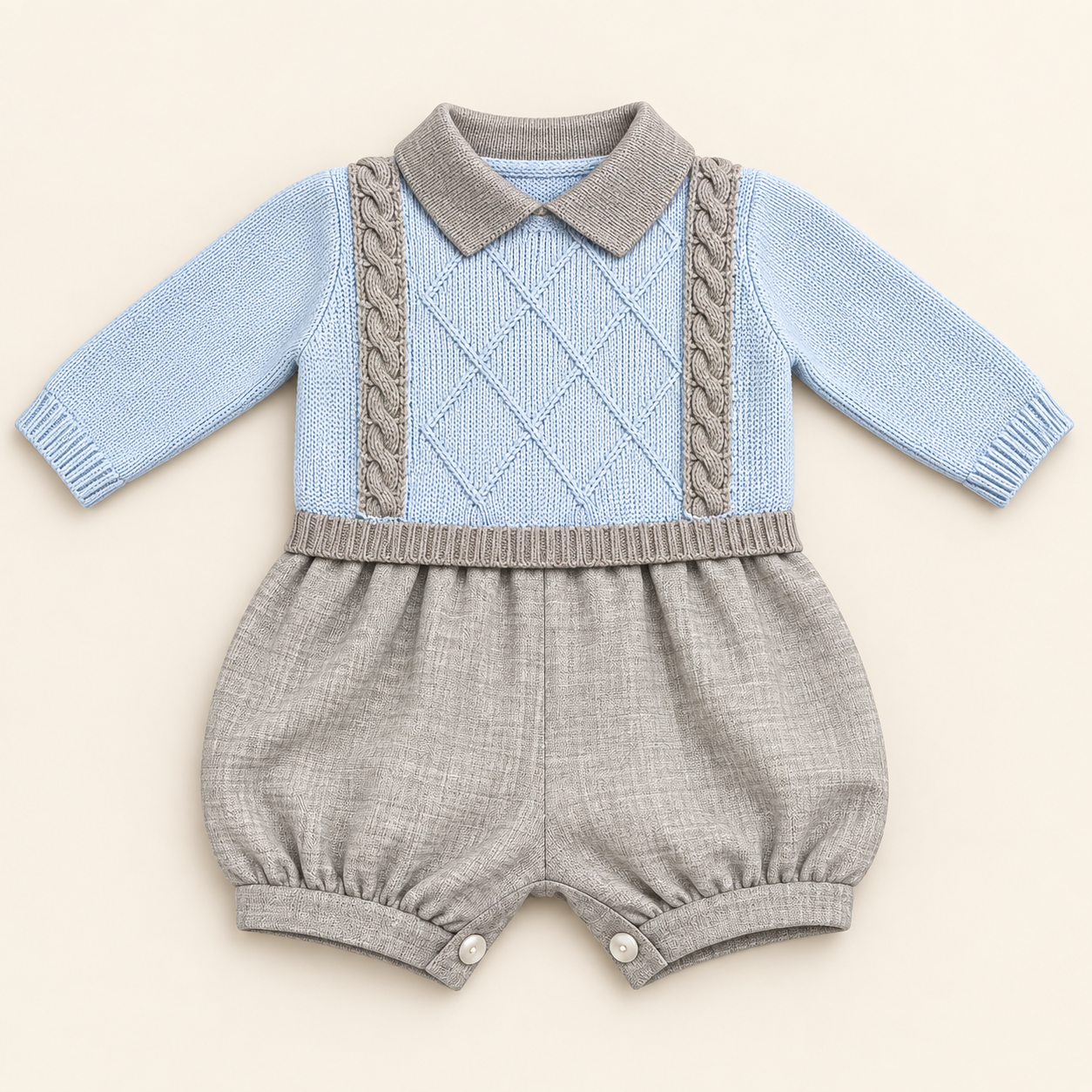 Grey & Blue Knitted Bubble Romper