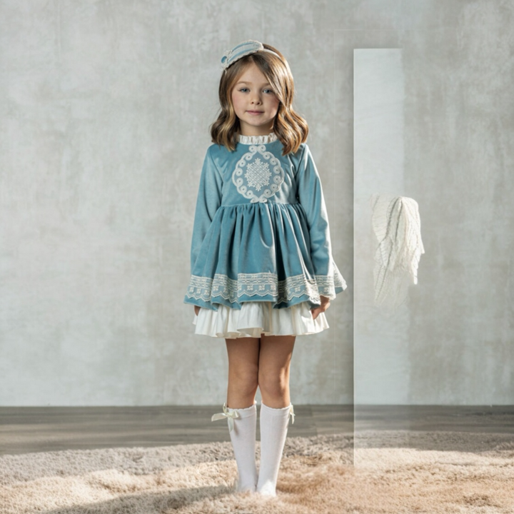 French Blue Girl's Velvet Dress