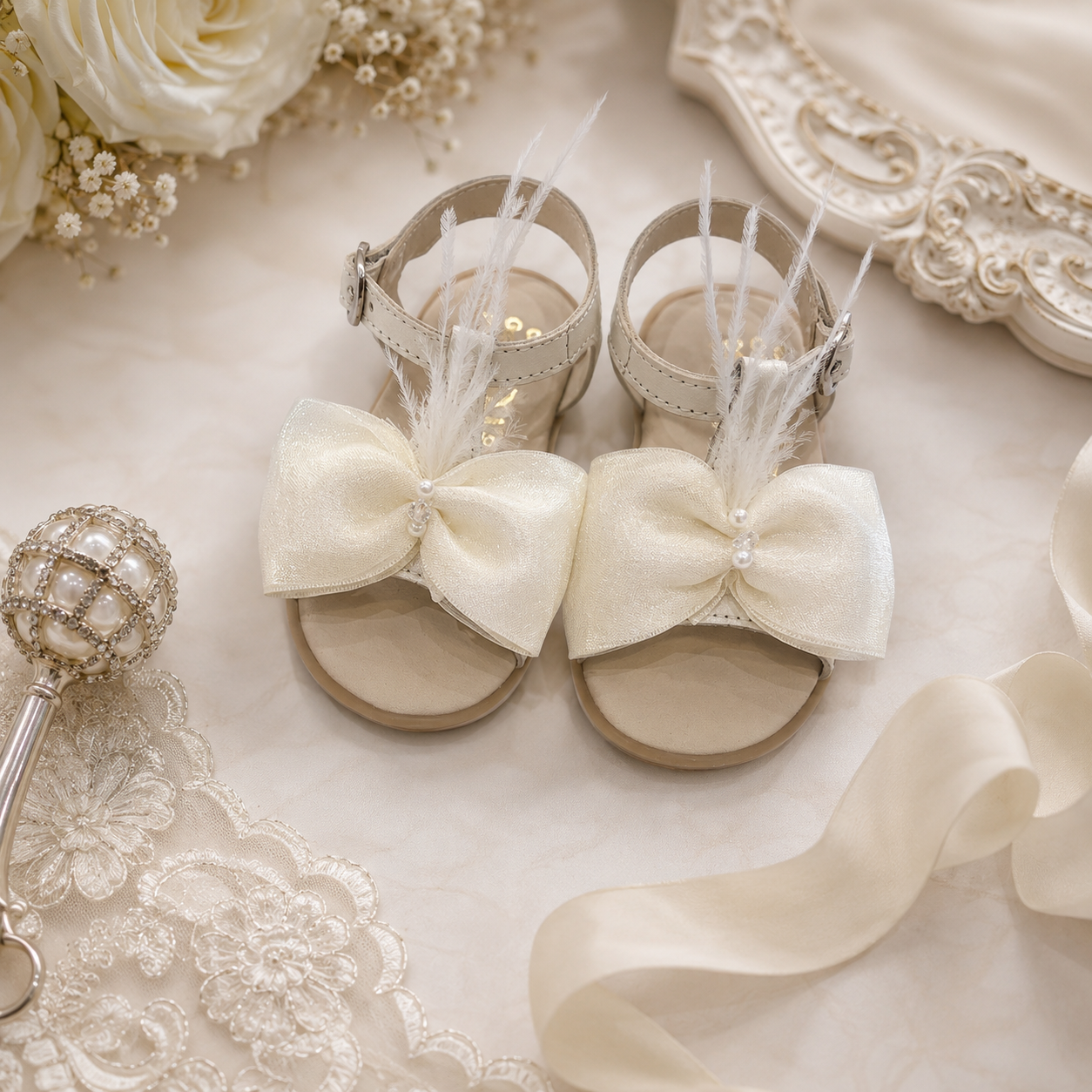 Infant Bow and Feather Sandal