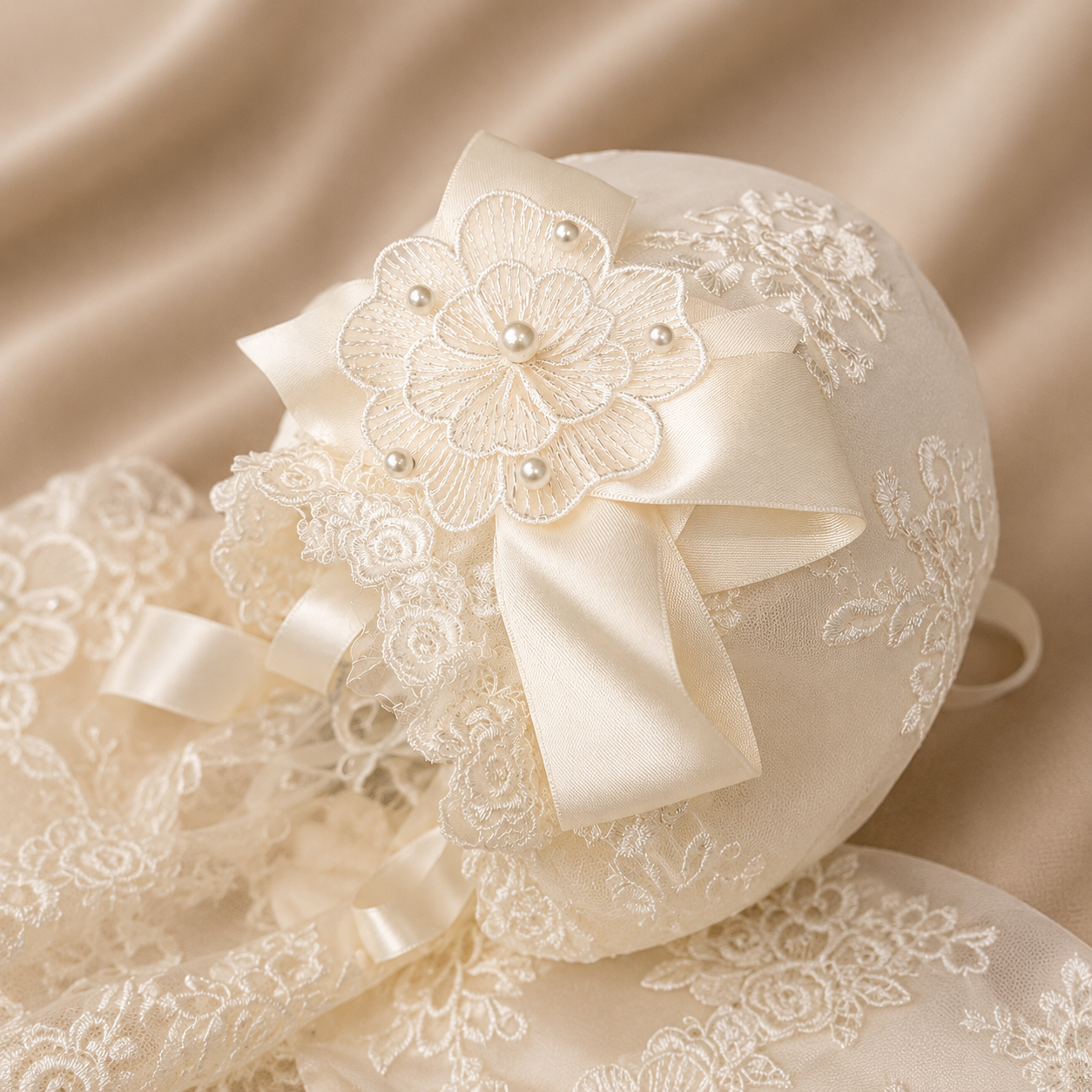 Sheer Ivory Lace Bonnet