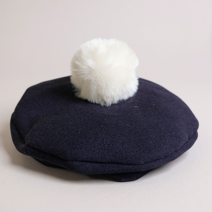 Navy Velvet Pom Beret