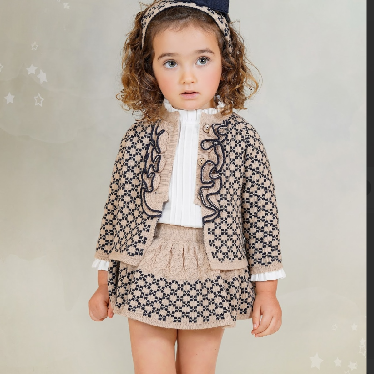 Camel and Navy Skirt Knit Set