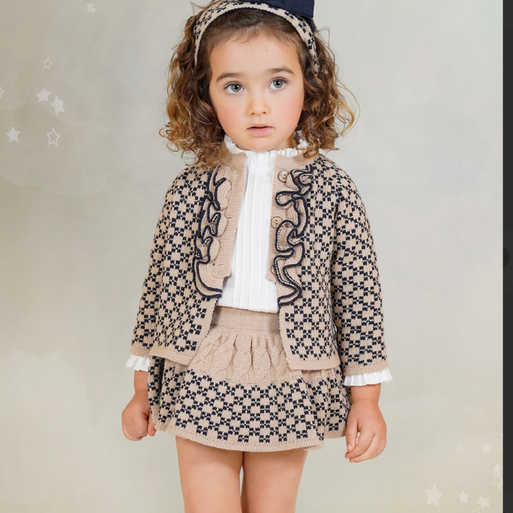 Camel and Navy Skirt Knit Set