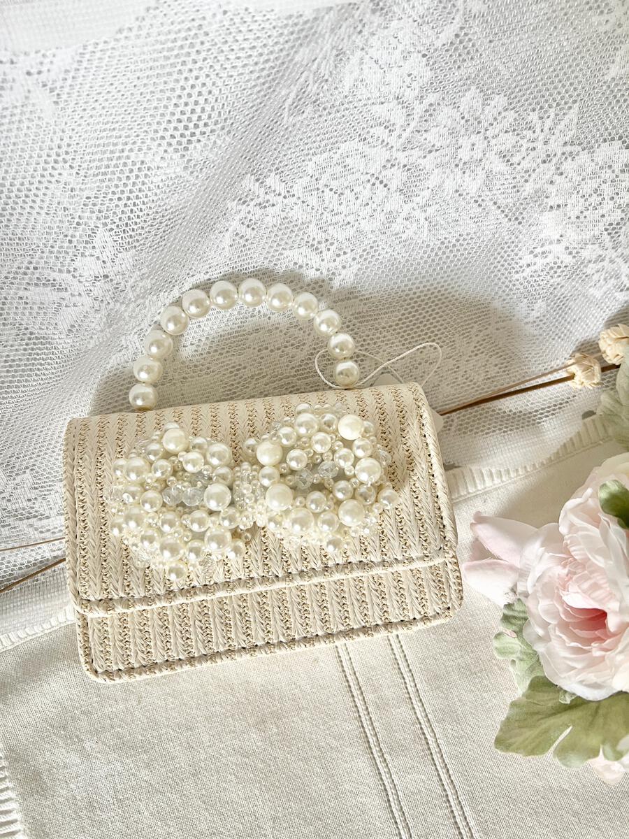 Straw Pearl Bow City Bag