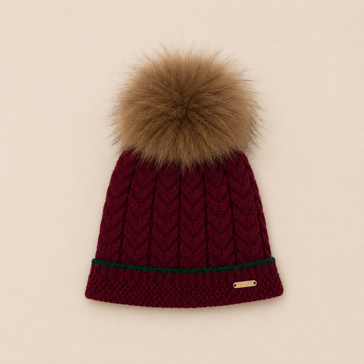 Dark Red Knit Pom Pom Hat