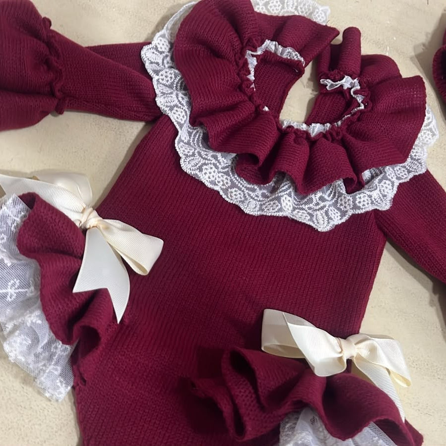 Dark Red One Piece Knit Set