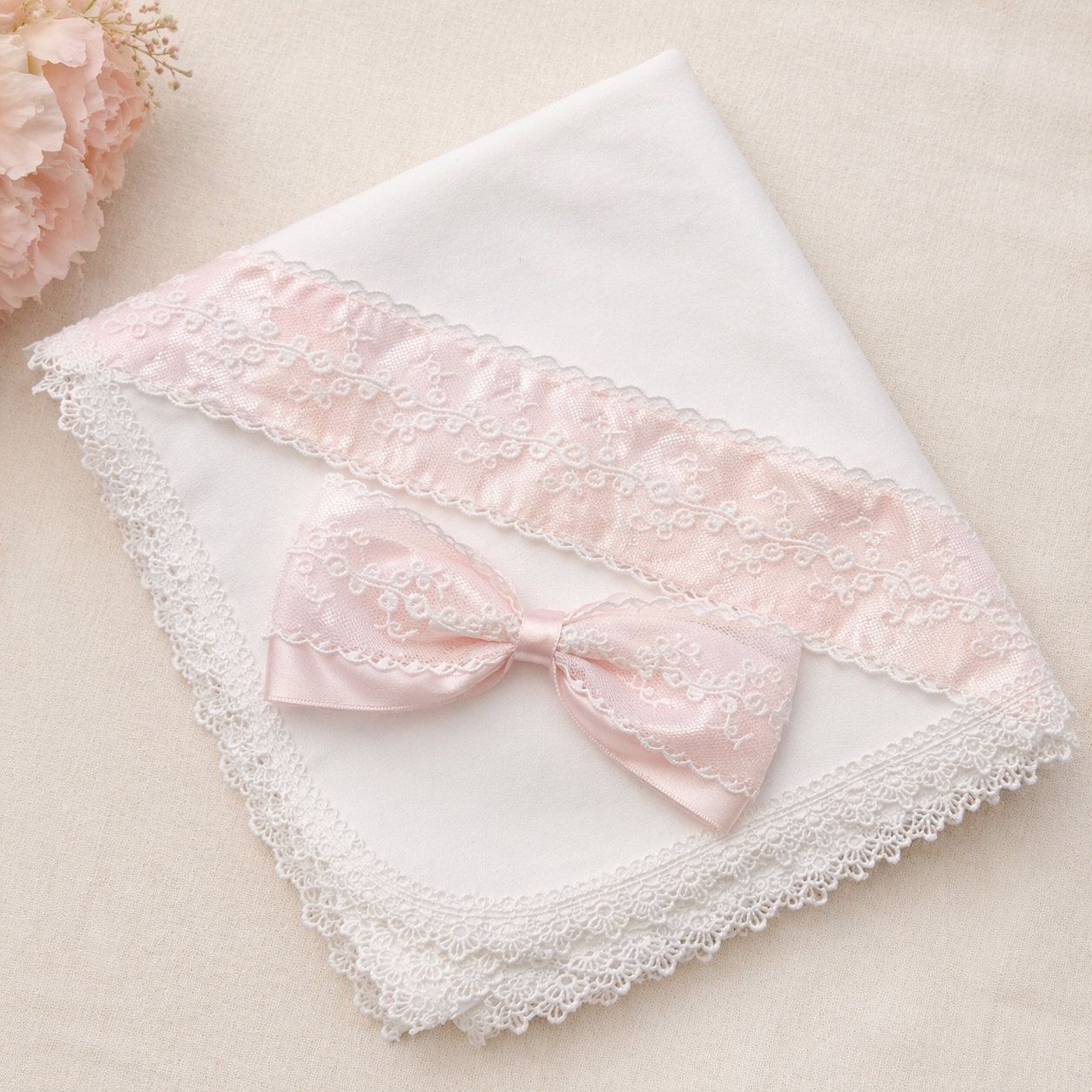 Pink Bow Lace Blanket