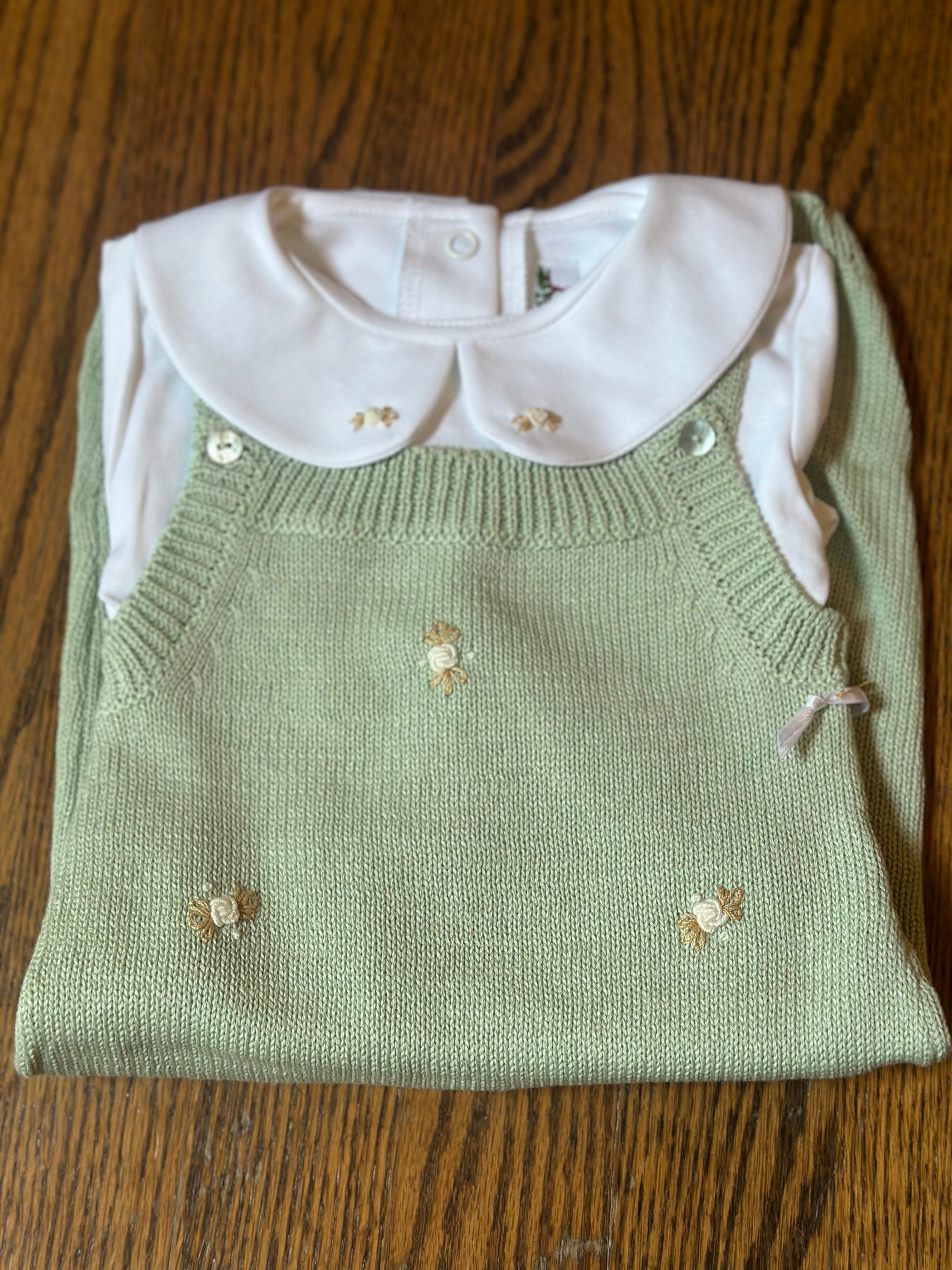 Sage Knit Romper and Bonnet