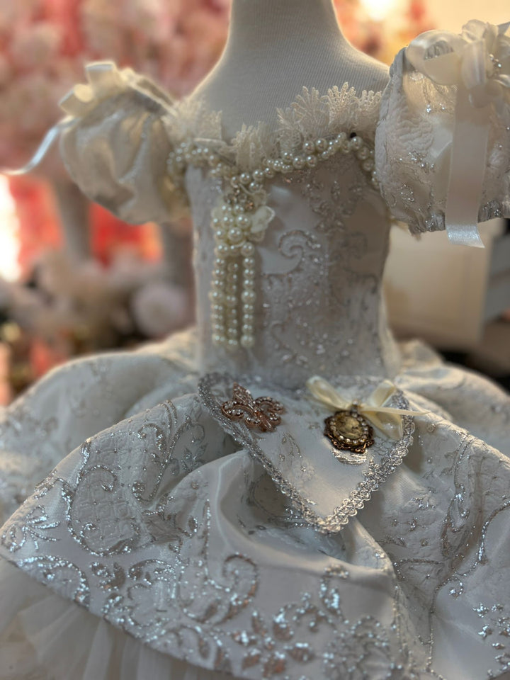 Silver and White Brocade Dress