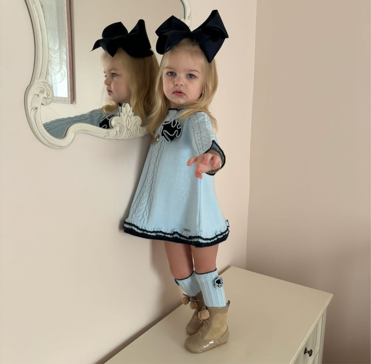 Baby Blue and Navy A Line Dress