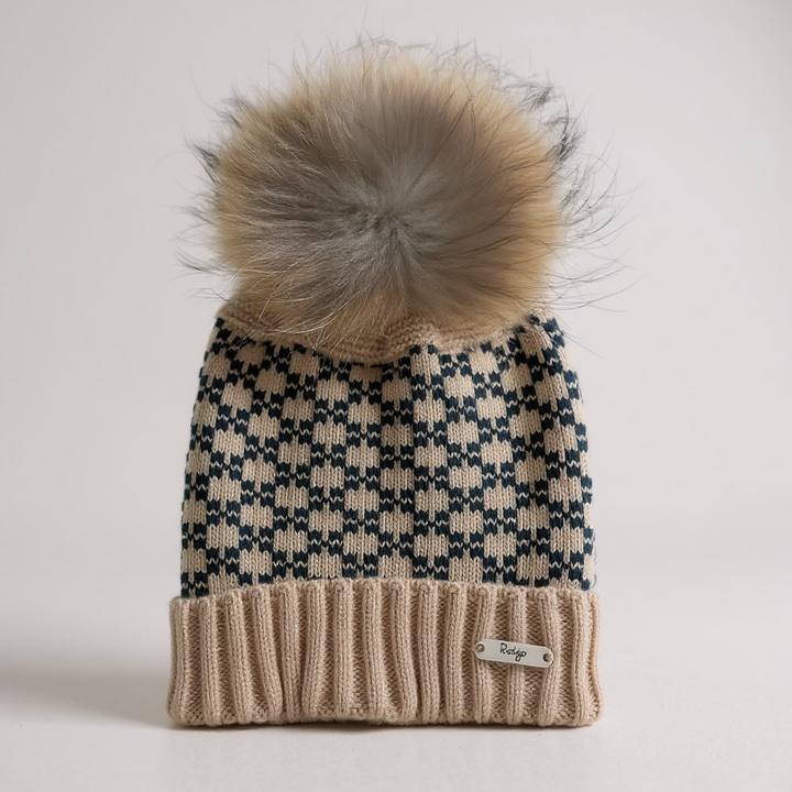 Biege and Navy Pom Hat