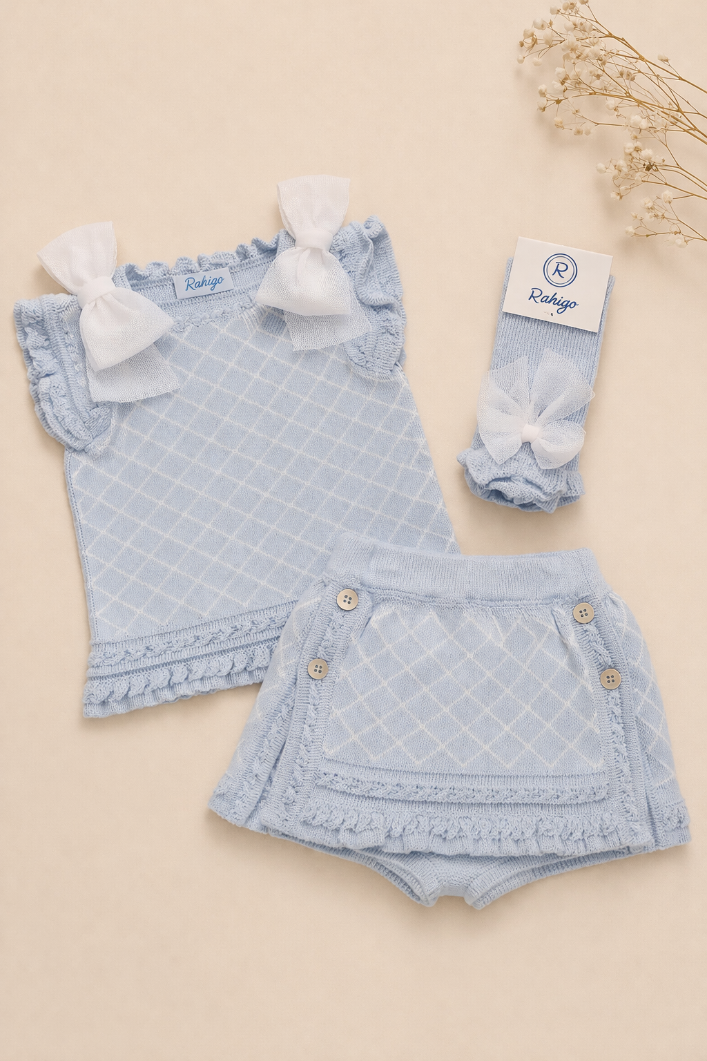 Baby Blue & White Skirt Knit Set