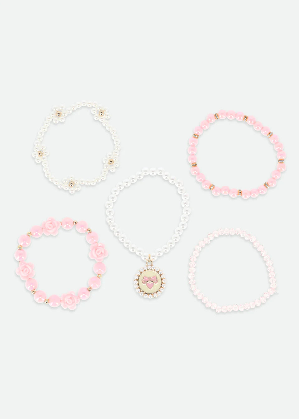 Pink Pearl and Pendant Bracelet Set
