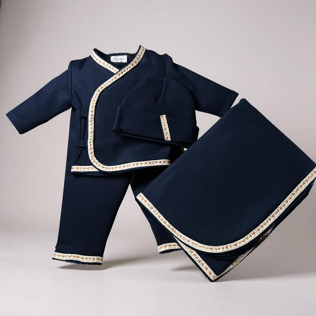 Navy Cotton Layette Set