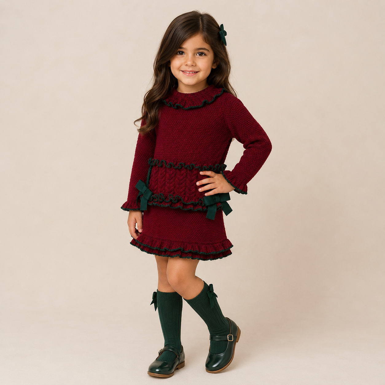 Dark Red Knit Pom Pom Hat