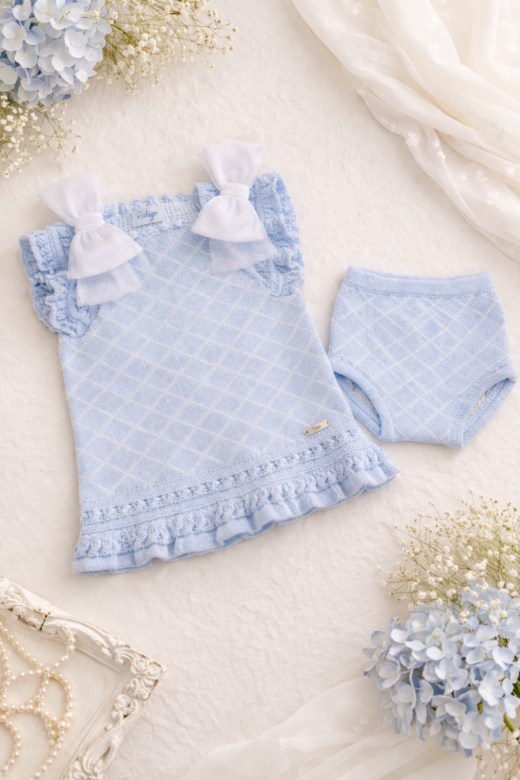 Blue & White Girls A Line Dress