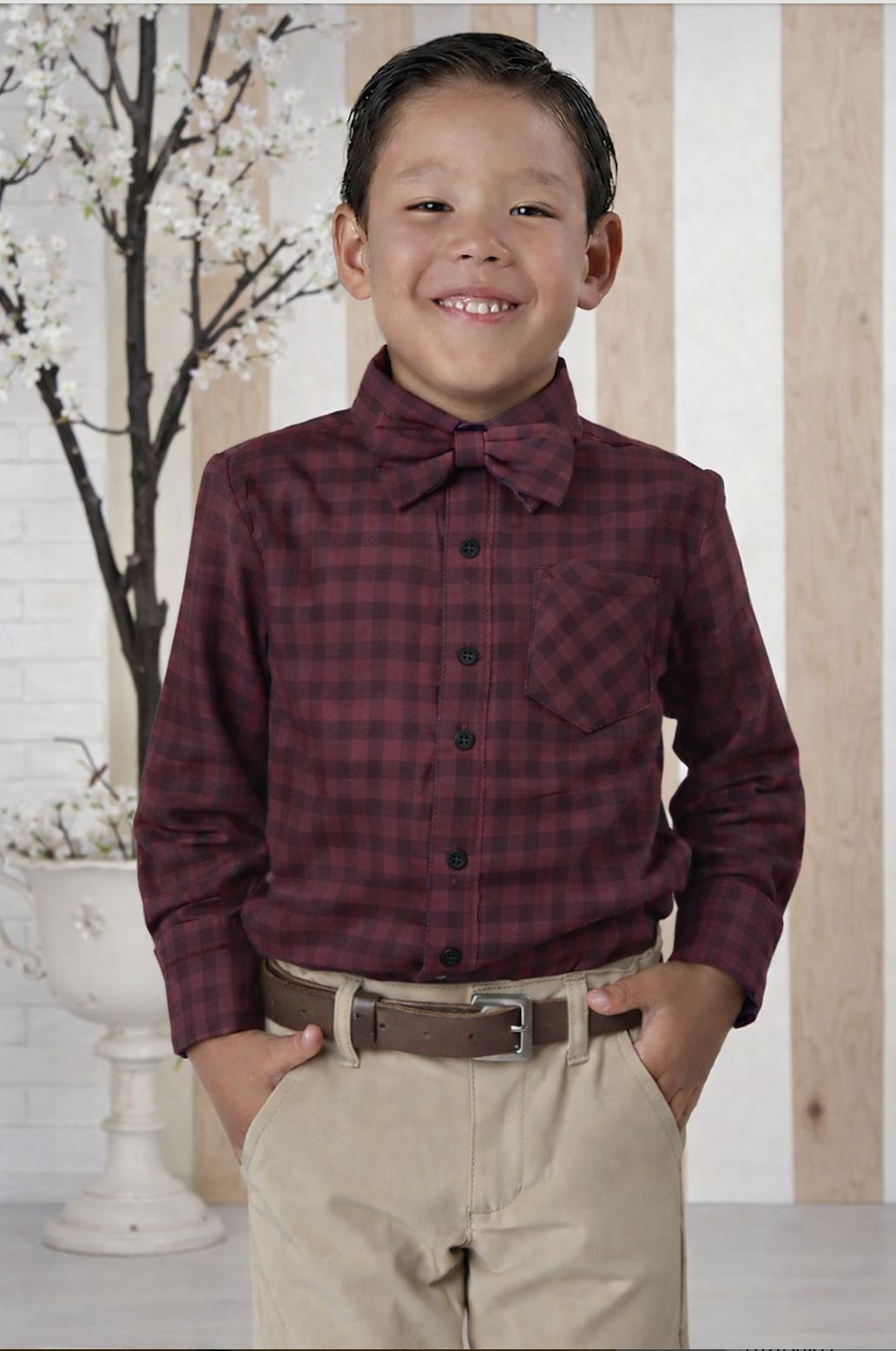 Boys Berry Plaid Shirt