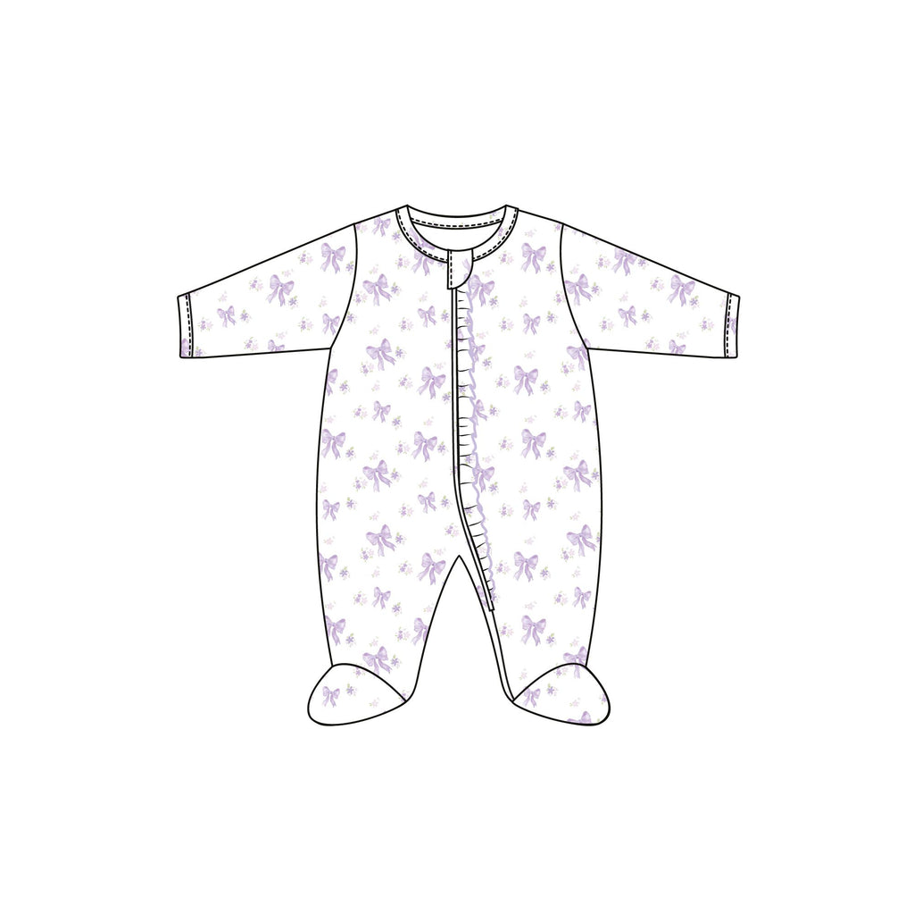 Lavender Bows Zippered Footie