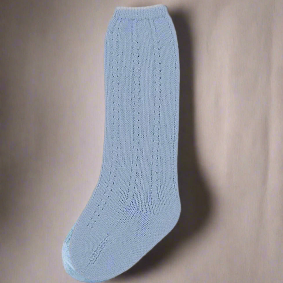 Baby Blue and White Knit Trimmed Socks