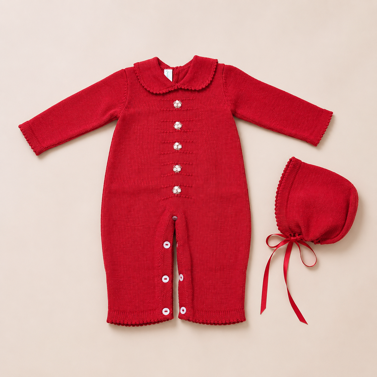 Infant Girl Red Knit Romper