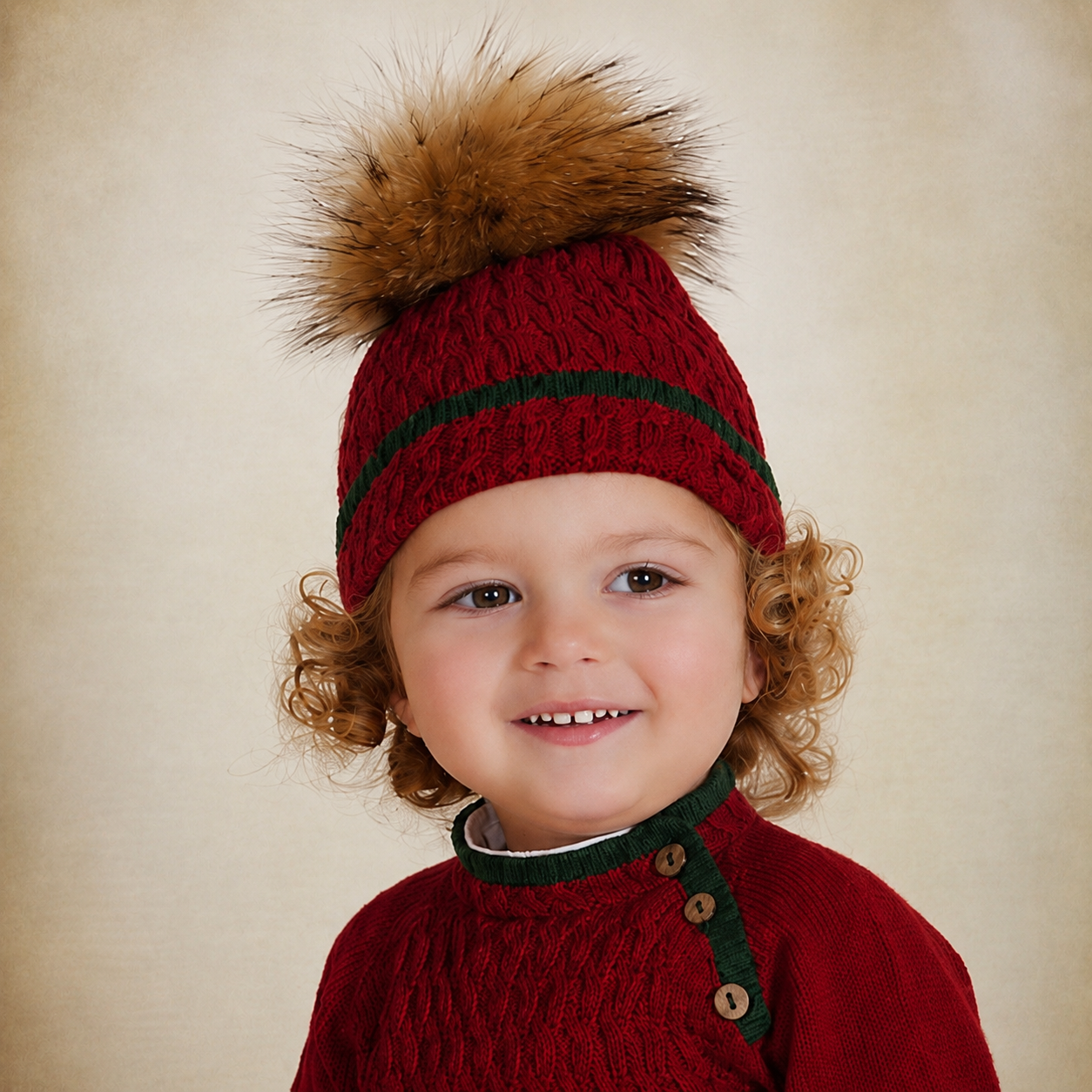 Pom Pom Dark Red Knit Hat