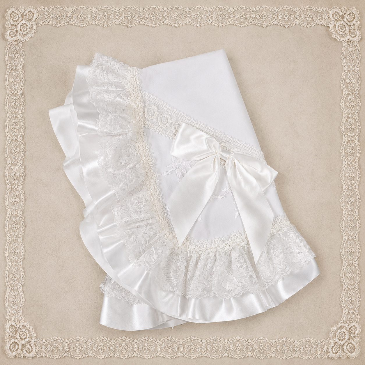 White Cotton and Lace Blanket
