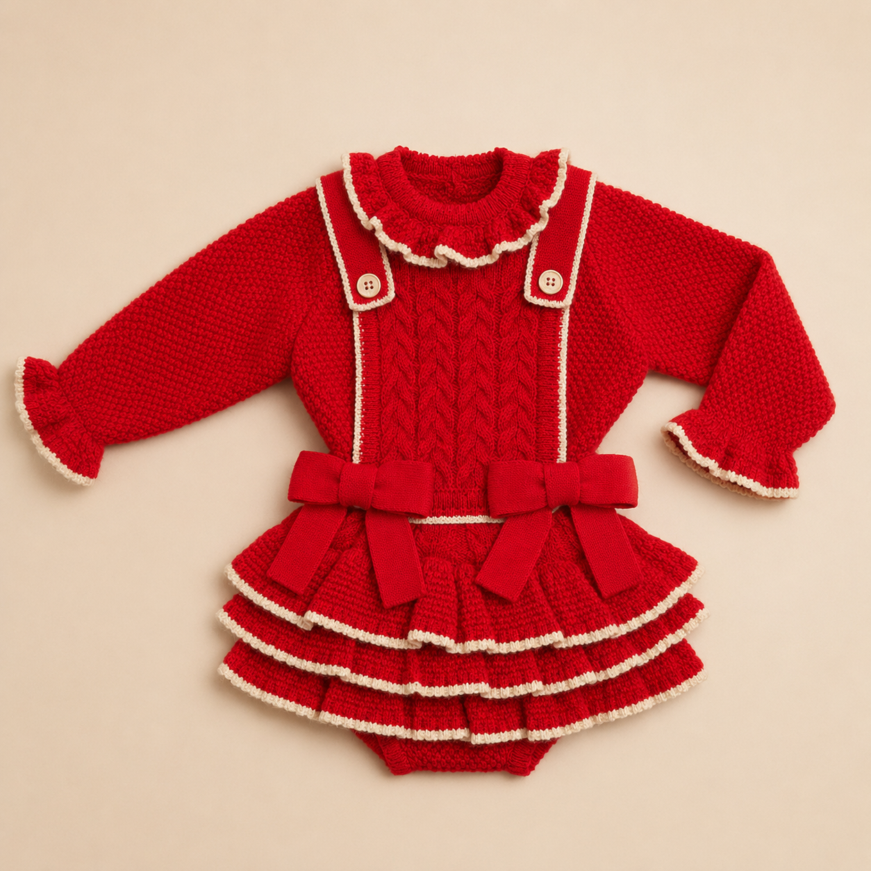 Red Knit Pinafore Set