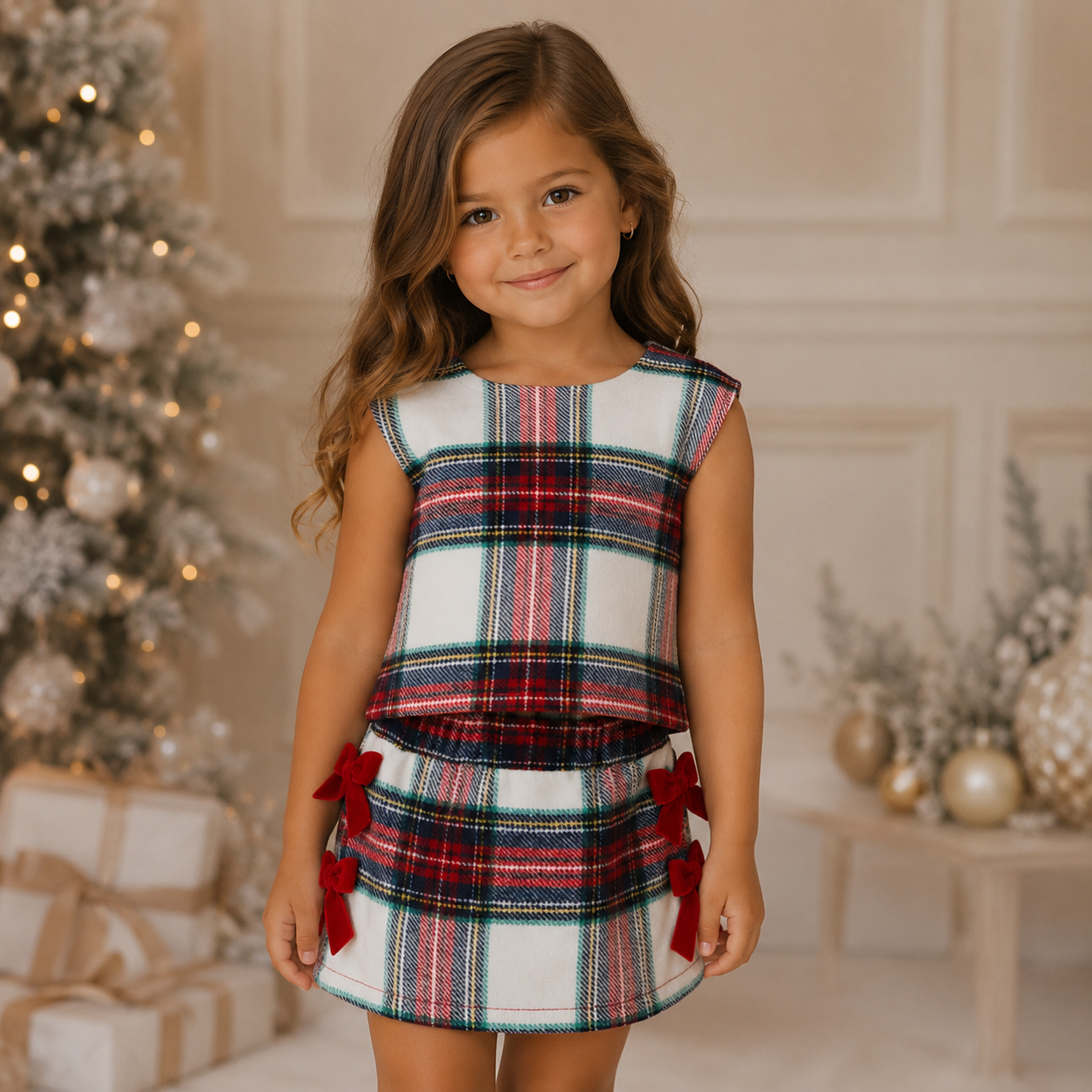 Red Tartan Skirt Set
