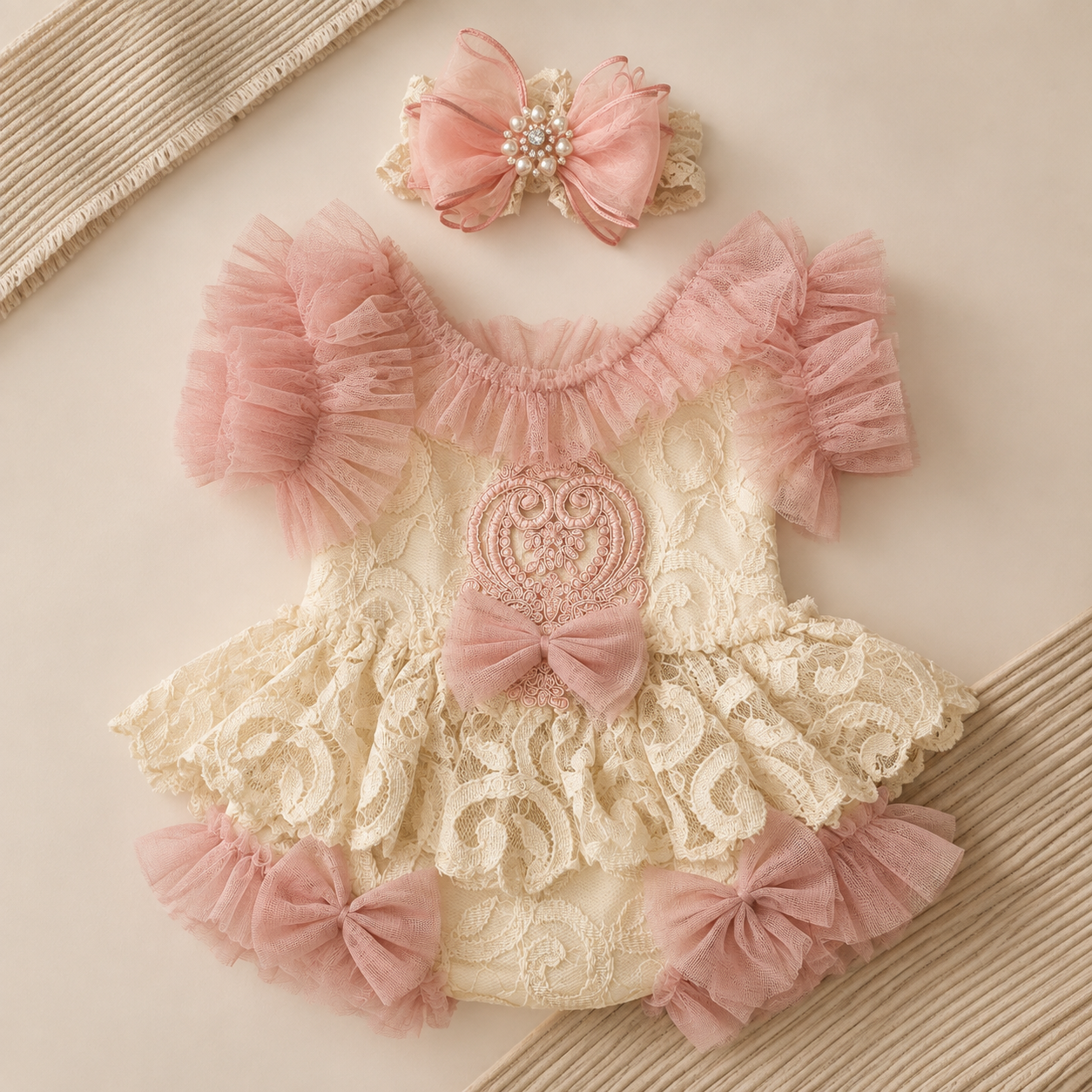 Mauve Lace Newborn Romper