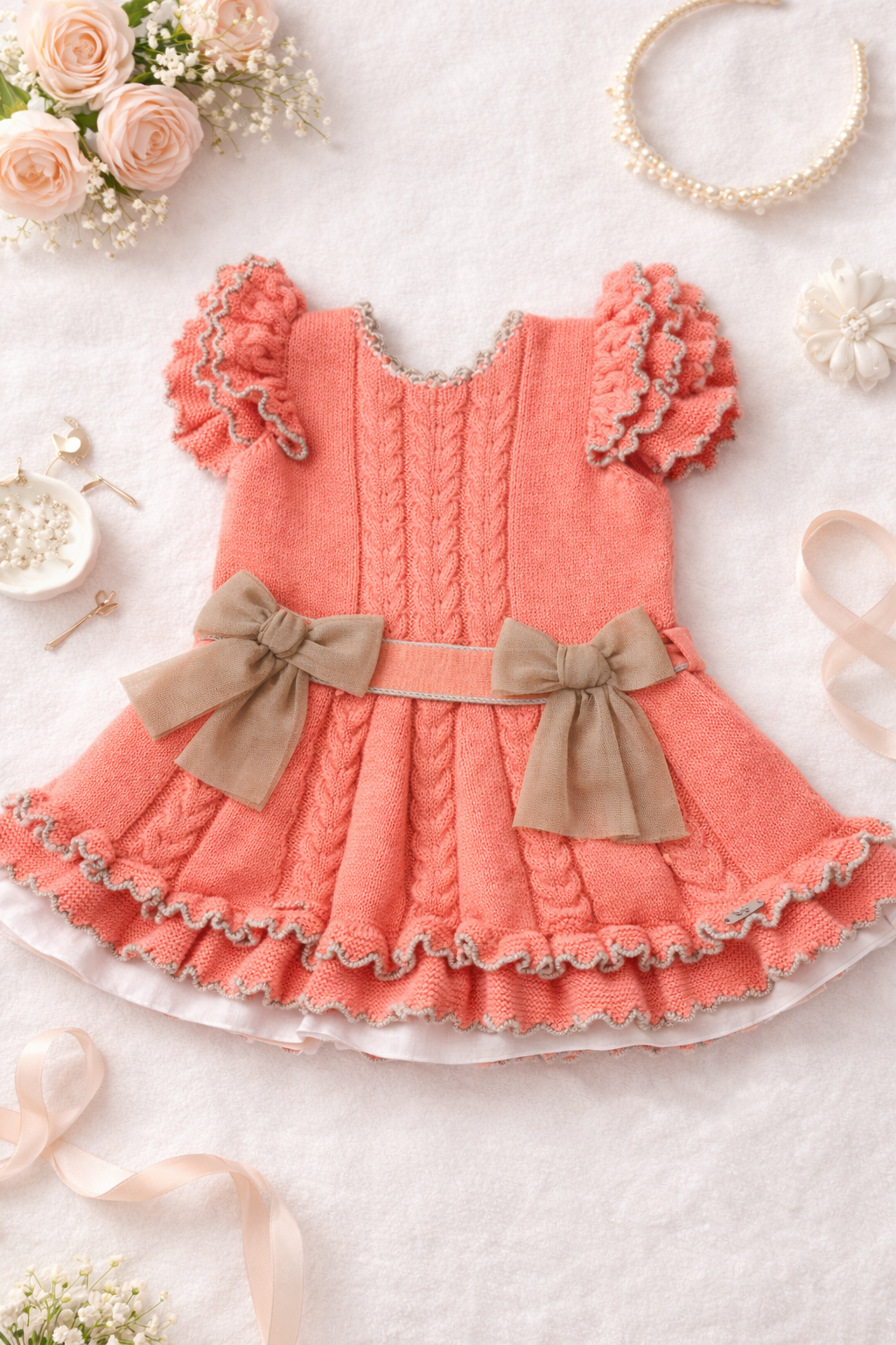 Coral and Camel Drop Waist Dress