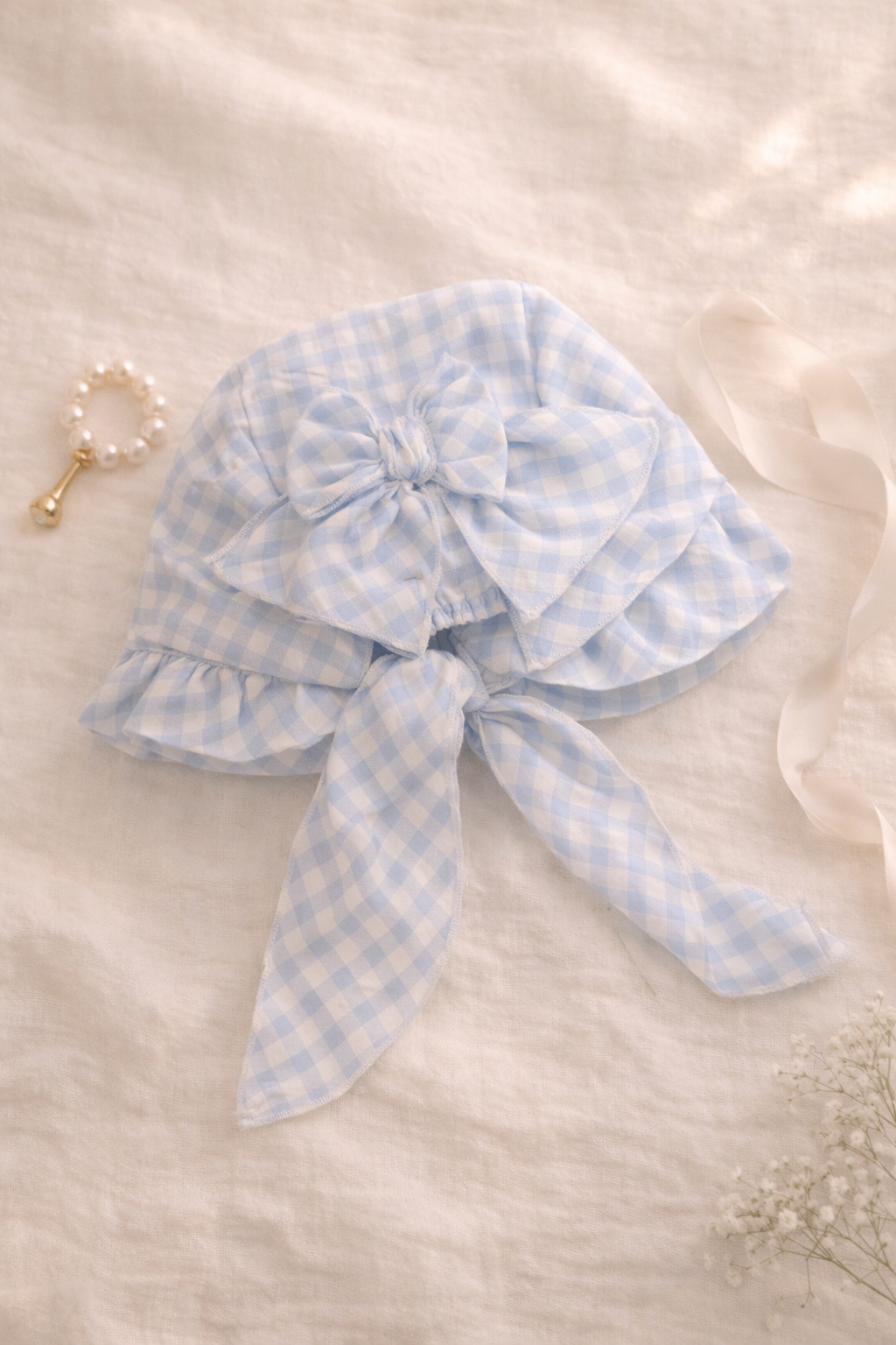 Baby Blue Checkered Bonnet