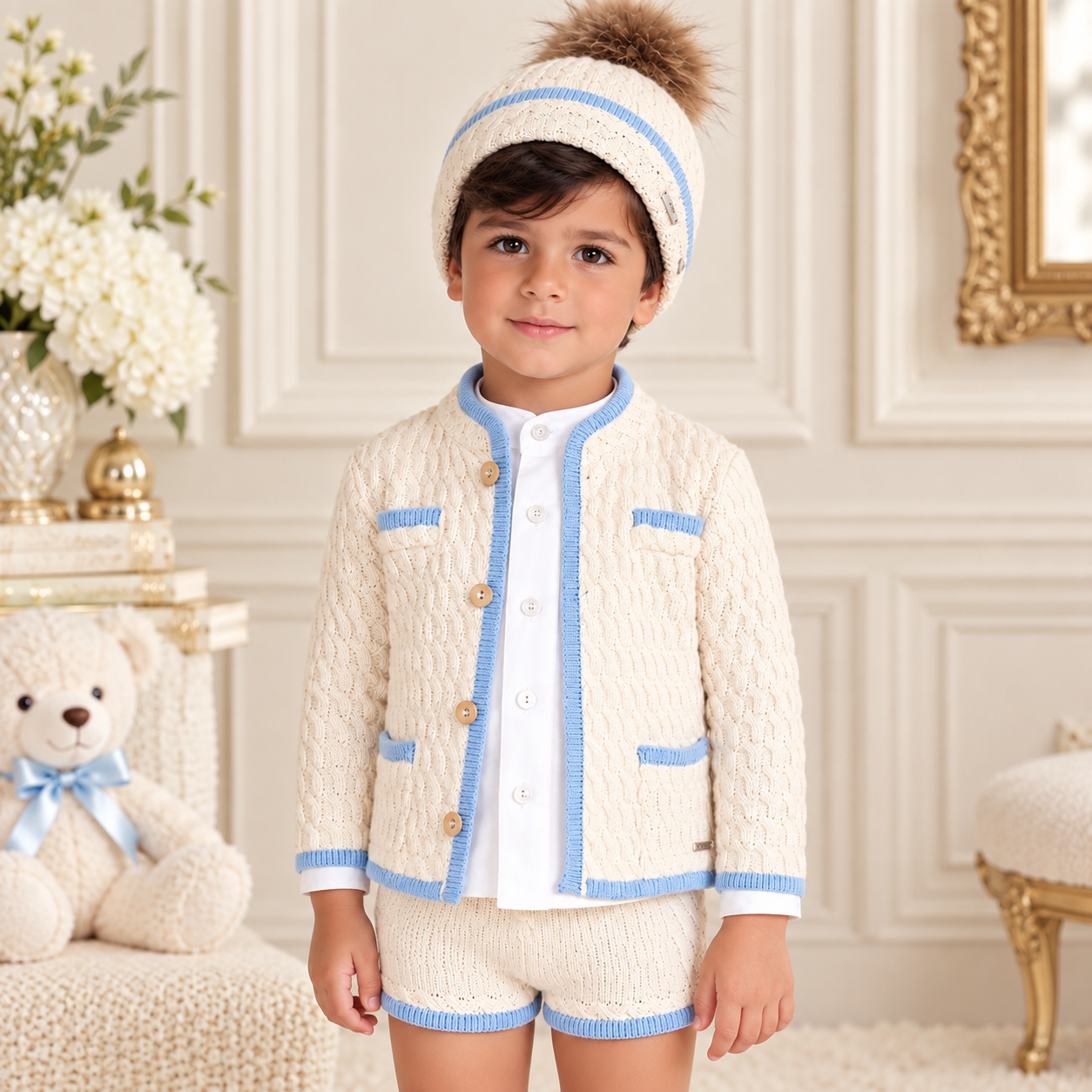 Cream Boy's Three Piece Short Set