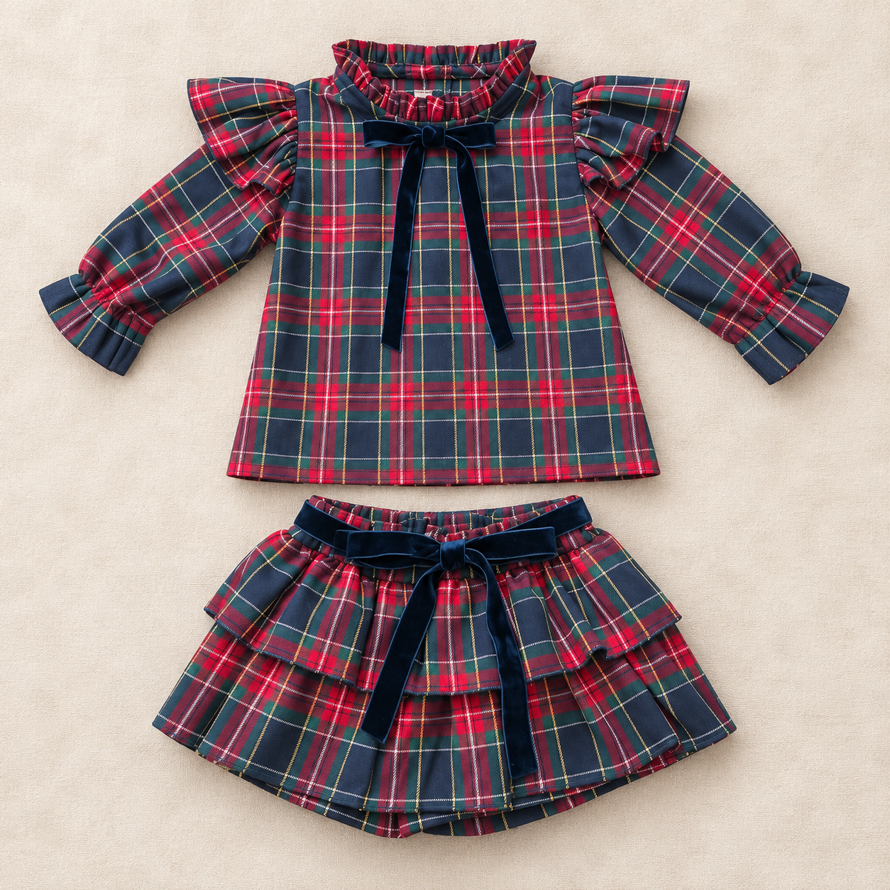 Blue & Bordeaux Skirt Set