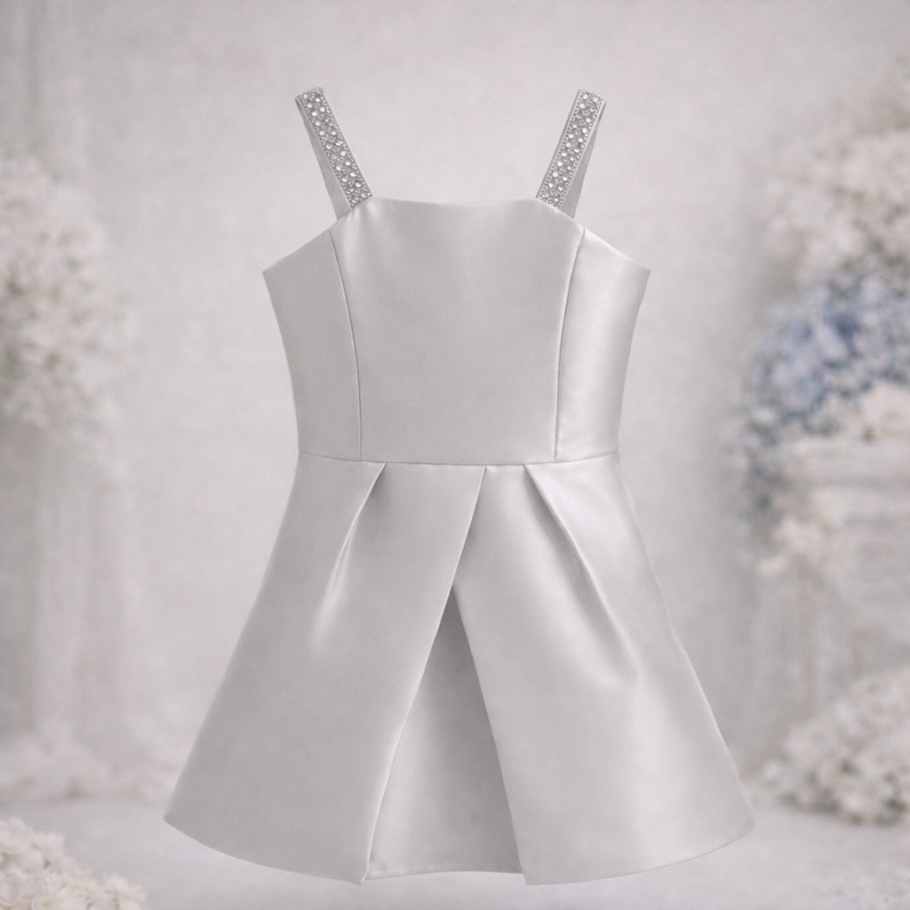 The Aimee Dress in SIlver Mikado
