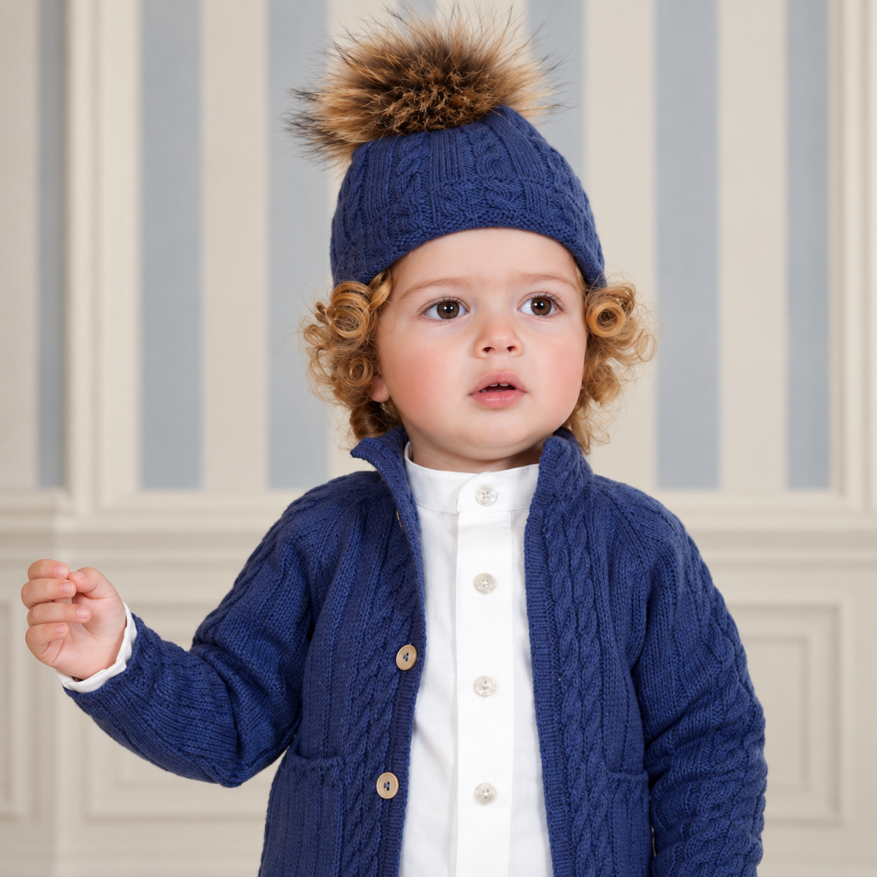 Oxford Blue Pom Hat