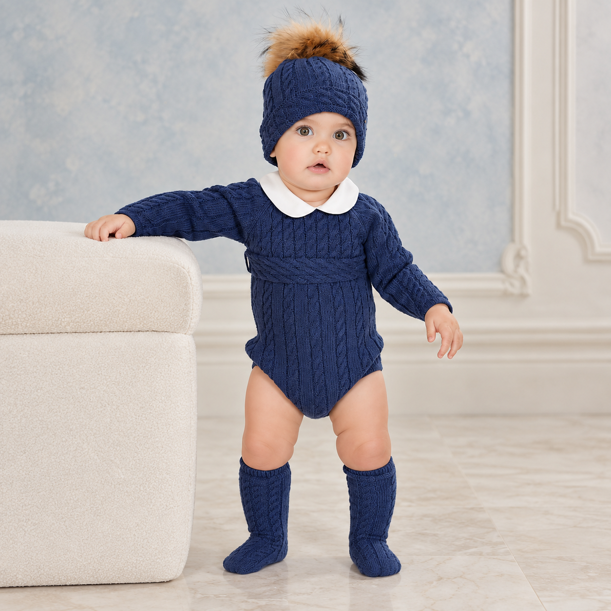 Oxford Blue Boy's Romper